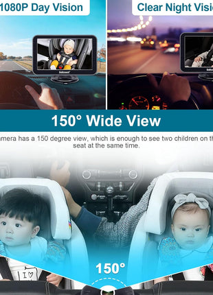 DoHonest Baby Car Camera 7-Inch: USB Plug and Play Easy Setup 360 Degree Rotating Backseat Camera Two Kids HD 1080P Rear Facing Car Seat Cameras Clear Night Vision -V9