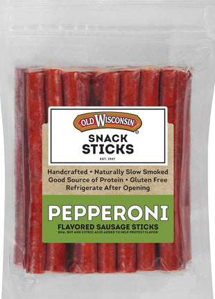 Old Wisconsin Pepperoni Sausage Snack Sticks, Naturally Smoked, Ready to Eat, High Protein, Low Carb, Keto, Gluten Free, 28 Ounce Resealable Package