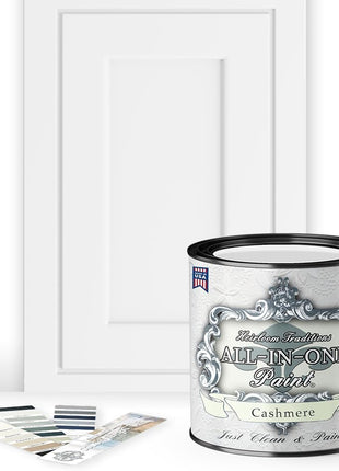ALL-IN-ONE Paint by Heirloom Traditions, Cashmere (True White), Quart - Durable cabinet and furniture paint. Built in primer and top coat, no sanding needed. Includes our 30 featured color card.