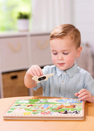 Melissa & Doug Old MacDonald's Farm Song Puzzle – 8-Piece Wooden Peg Puzzle with Light-Activated Sounds, Music Learning Toy for Toddlers and Preschoolers Ages 2+