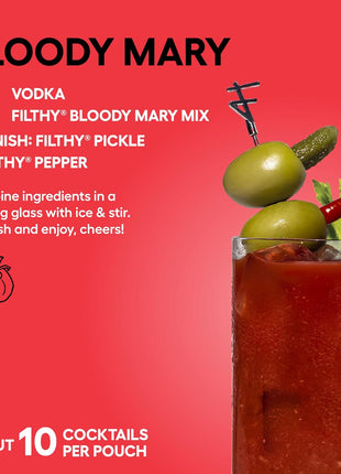 Filthy Bloody Mary Mix, Premium Cocktail Mixer - 32 Oz Pouch, 2 Pack | All-Natural Ingredients, Made with Real Tomatoes - Travel Friendly for Vacation & Home Bars - Non-GMO, Gluten-Free & Vegan