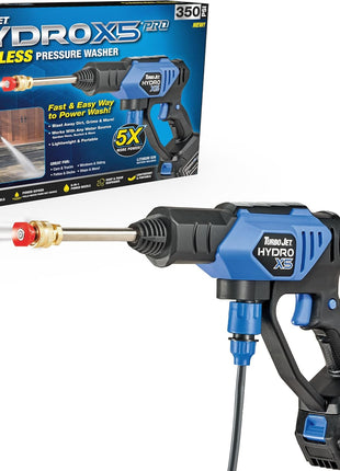 Ontel Turbo Jet HydroX5 Pro Portable Cordless Pressure Washer (21V 3000mAh Battery), 6-in-1 Nozzle, Dual Water Source, 16ft Detachable Hose