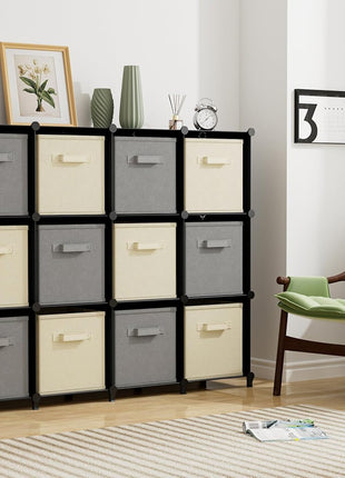 Closet Organizers and Storage, 12 Cube Storage Organizer, Portable Closet Organization Clothes Shelves for Kids, Closet, Bedroom, Bathroom, Office, Black