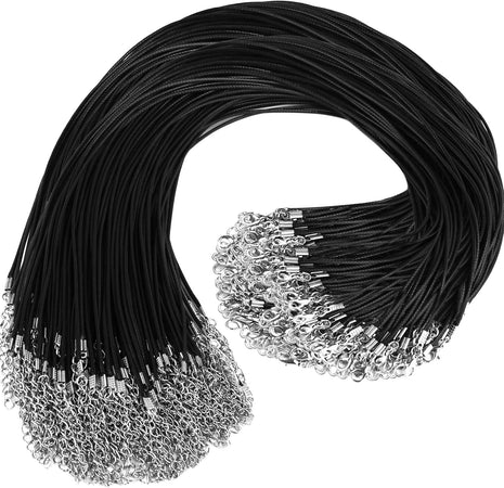 100Pcs Premium Leather Necklace Chains Bracelet Cord with Clasps for Pendants, Bulk Waxed Rope Necklace String, Black , 18 inch for Jewelry Making Supplies, 1.5mm DHOOZ