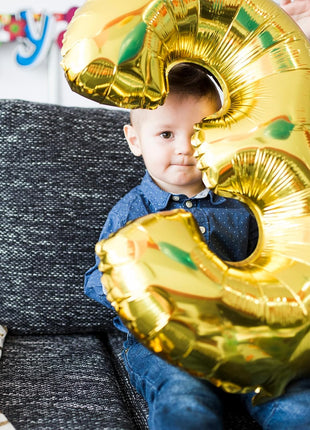 40 Inch Gold Number 3 Balloon, 3rd Birthday Decoration Boys Girls | Large Self Inflating Number Balloons, Mylar Foil Helium Balloon for Women Men Party Anniversary Supplies Reusable