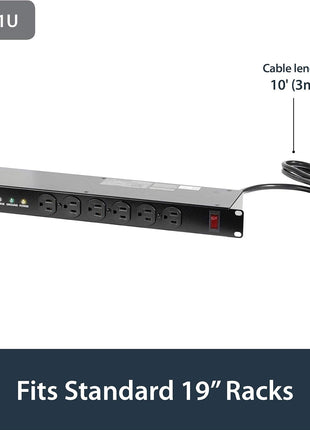 StarTech.com 16 Outlet Horizontal 1U Rack Mount PDU Power Strip for Network Server Racks - Surge Protection - 120V/15A - 6ft Power Cord (RKPW161915)