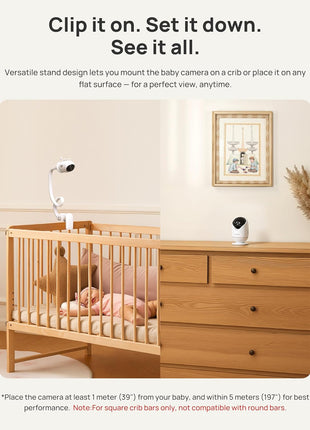 Dr.Care VistaView 5inch Smart WiFi Baby Monitor with Clip Mount - 2K HD Camera, App Control, Cry & Motion Alerts, Night Vision, 5000mAh Battery, 2-Way Talk, Multi-User, Triple Security