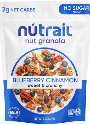 NuTrail Nut Granola Cereal, Blueberry Cinnamon, No Sugar Added, Keto, Low Carb, Gluten Free, Grain Free, Healthy Breakfast 8 oz. 1 Count