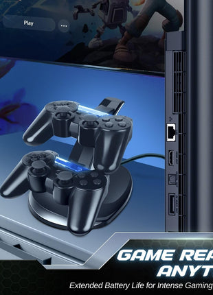 TNP Compatible with PS3 Controller Charger Stand for Sony Playstation 3 Controller compatible with Dualshock 3 Charging, 2 Tier Docking Station Stand and 2 USB PS3 Cable ports with LED Indicators