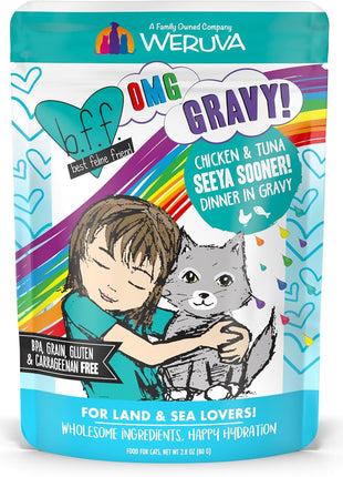 Weruva B.F.F. OMG - Best Feline Friend Oh My Gravy!, Rainbow A Gogo Variety Pack! Cat Food, 3oz Pouch (Pack of 12)