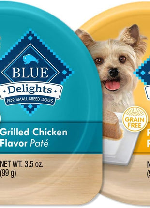 Blue Buffalo Delights Natural Adult Small Breed Wet Dog Food Cups, Pate Style, Roasted Turkey & Grilled Chicken 3.5-oz (24 Count - 12 of Each Flavor)