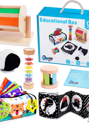 Montessori Toys for Babies 0-6 Months, Learning Educational Box Wooden Toys | Sensory Wooden Baby Infant Newborn Toys 0-6 Months | 1st First Birthday Gifts for 0 6 12 18 Months Boys Girls