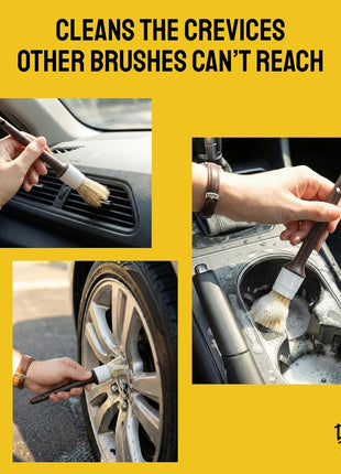 Car Detailing Brush Set 3-pc - Scratch-Free Boars Hair for Interior and Exterior Work - Pro Quality Car Cleaning Brush Kit for Leather Seats, Dashboards, Wheels, Grills and Paint