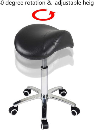 Saddle Stool Rolling Chair for Medical Massage Salon Kitchen Spa Drafting,Adjustable Hydraulic Stool with Wheels (Without Backrest, Black)