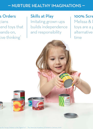 Melissa & Doug Let's Play House, 10 Grocery Cans with Removable Lids, Toy Food & Play Kitchen Accessories, Preschool Learning Toys for Girls & Boys 3+