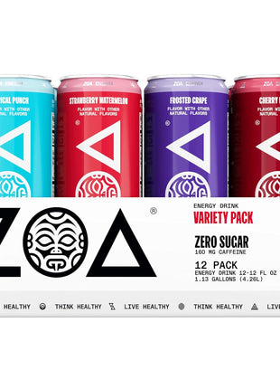 ZOA Energy Drink Variety Pack, 4 Flavors - Zero Sugar, Daily Vitamin C & B, Natural Caffeine, Hydrating Electrolytes - No Crash, Keto Friendly - 12 Ounce Cans (Pack Of 12)