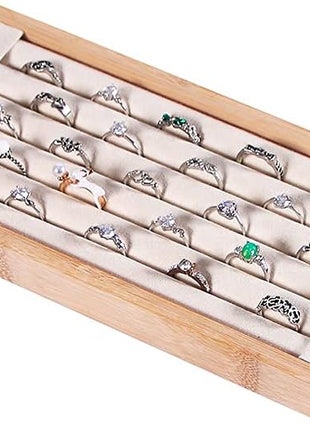 Bamboo Ring Holder,Ring Display Stand,Jewelry Organizer Stand for Rings Earrings Selling(Beige)