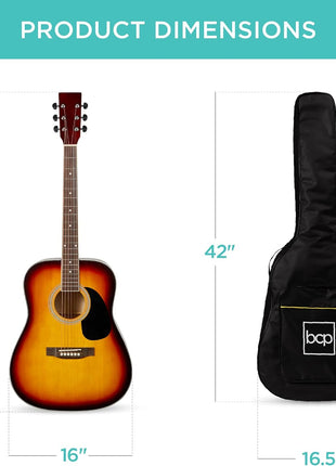 Best Choice Products 41in Full Size Beginner All Wood Acoustic Guitar Starter Set w/Gig Bag, Strap, Capo, Strings, Picks - Sunburst