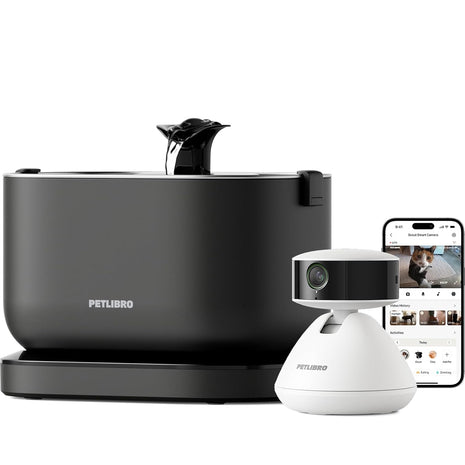 Bundle of PETLIBRO AI Pet Camera Indoor with Phone App, 360° View Dog Camera, 1080P Cat Cam Night Vision + PETLIBRO Cat Water Fountain, Cordless Pet Water Fountain Battery Operated, 2.5L/84oz
