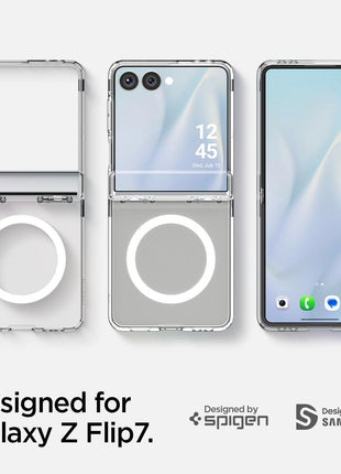 Spigen for Galaxy Z Flip 7 Case, Ultra Hybrid Pro MagFit [Hinge Protection] [Qi2.1 Certified/Magnet for Galaxy] - Clear White