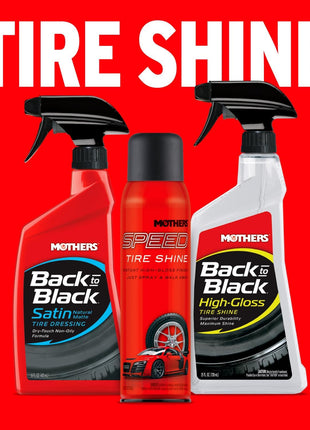 Mothers Speed Tire Shine, 15 oz. Aerosol — Long-Lasting, High-Gloss  inchJust Dressed inch Finish — No Sling, Browning or Run, Fast & Easy Application — Micro-Emulsion Resins, Premium Silicones (16915)