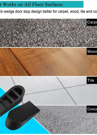 Big Door Stopper 2 Packs, Heavy Duty Wedge Rubber Door Stop Works on All Floor Surfaces, Non-Scratching Doorstops Special for Home Office School Heavy Door (Black, H1.9 x L6.3 x W2.7 Inches)