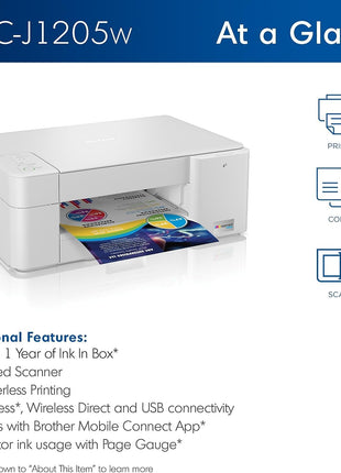 Brother MFC-J1205W INKvestment -Tank Wireless Multi-Function Color Inkjet Printer with Up to 1-Year in Box, Works with Alexa