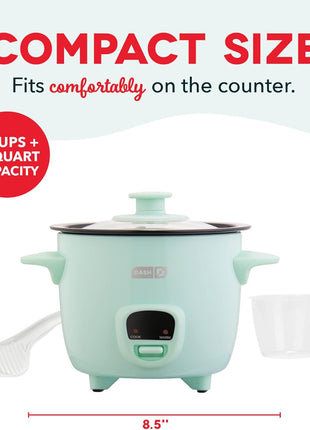 Dash Mini Rice Cooker - Designed for Single-Serve Cooking - Compact Rice Cooker with Nonstick Removable Pot, Keep Warm Function & Easy-to-Clean Sleek Design - Aqua