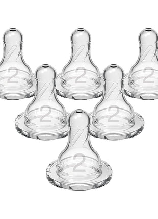 Dr. Brown's Natural Flow Level 2 Narrow Baby Bottle Silicone Nipple, Medium Flow, 3m+, 100% Silicone Bottle Nipple, 6 Count