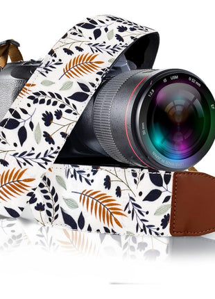 Camera Strap - Shoulder, Crossbody & Neck Camera Strap for Photographers, Fits All Cameras, Canon Nikon Sony Fujifilm, Padded Strap W/ Quick Release, Embroidered Cotton & Leather Ends, Blue