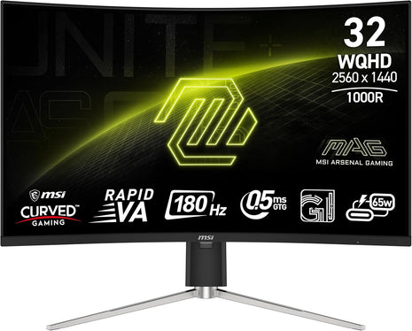 msi MAG 325CQRF QD E2 31.5-inch 2560 x 1440 (QHD) Computer Monitor, 180Hz, Adaptive-Sync, HDMI, DP Port, VESA Mountable, Tilt, Speaker, 0.5ms, Black