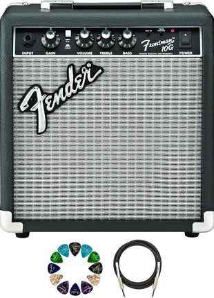 Fender Frontman 10G Guitar Combo Amplifier - Black Bundle with Cable and Austin Bazaar Exclusive 12-Pack Picks