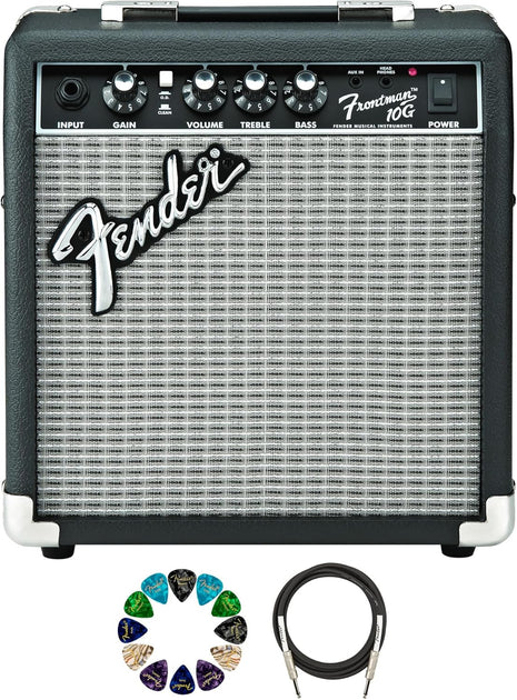 Fender Frontman 10G Guitar Combo Amplifier - Black Bundle with Cable and Austin Bazaar Exclusive 12-Pack Picks
