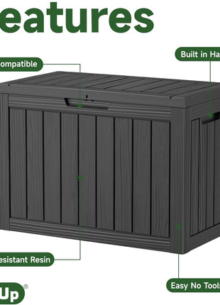 EasyUp 45 Gallon Outdoor Storage Box, Resin Waterproof UV-Resistant Deck Box, Reinforced Stability for Patio, Garden, and Poolside, Striped Black