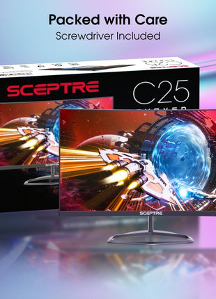 Sceptre Curved 24.5-inch Prime Gaming Monitor up to 240Hz 1080p R1500 1ms DisplayPort x2 HDMI x2 Blue Light Shift Build-in Speakers, Machine Black 2025 (C255B-FWT240 Series)