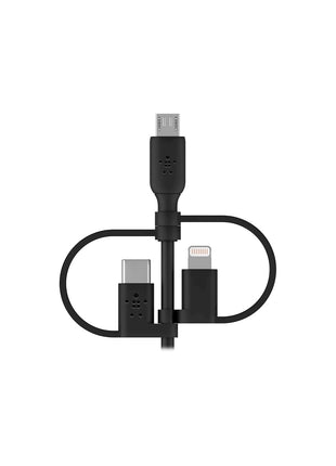Belkin BoostCharge 3-in-1 USB-A to USB-C, Lightning, Micro-USB Charging Cable (1M/3.3ft) for iPhone 16, iPhone 16 Pro, iPad, Galaxy S25, S24, Pixel, Nintendo Switch 2 & More - Black