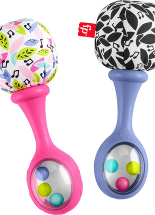 Fisher-Price Newborn Toys Rattle 'n Rock Maracas, 2 Soft Musical Instruments for Developmental Play Babies Ages 3+ Months, Pink & Purple