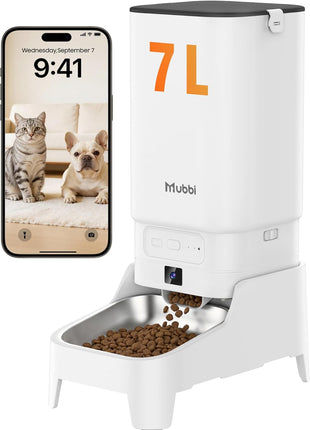 Automatic Cat Feeder with Camera - 7L/29 Cups Auto Dog Feeder with Large Food Tray & 1080P Night Vision, Elevated Bowl, 2-Way Audio, 10s Voice Recording, 5G WiFi Timed Cat Food Dispenser, 1-15 Meals