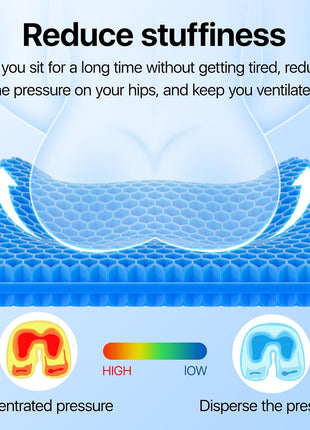 Gel Seat Cushion, Cooling seat Cushion (Super Large & Thick), Breathable Honeycomb Design Absorbs Pressure Points Seat Cushion, Gel Cushion for Office Chair, Home Car seat Cushion for Wheelchair