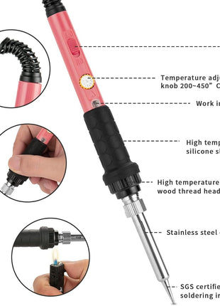 Soldering Iron Kit, 60W Soldering Iron with 5pc Interchangeable Tips, 10-in-1 Adjustable Temperature Solder Welding Tools, Fast Heating, Electronic Repair, 110V