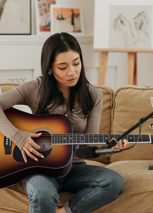 ADM Dreadnought Acoustic Guitar Kit with Free Lesson for Beginner Adult Teen Full Size Acustica Guitarra Starter Bundle Set w/Bag Strap Tuner Capo Pickguard Music Stand Right Hand(Sunburst, 41 Inch)