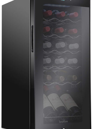 Ivation 18 Bottle Compressor Wine Cooler Refrigerator w/Lock, Large Freestanding Wine Cellar For Red, White, Champagne or Sparkling Wine, 41f-64f Digital Temperature Control Fridge Glass Door Black