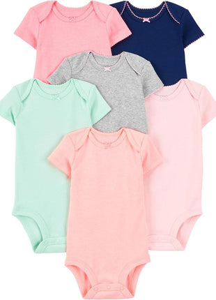 Simple Joys by Carter's Baby Girls' Short-Sleeve Bodysuit, Pack of 6, Multicolor/Dinosaur/Floral/Forest Animals/Fruit/Hearts, 0-3 Months