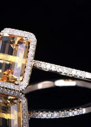 18K Gold Plated Emerald Cut 4ct Yellow Cubic Zirconia Cocktail Engagement Wedding Anniversary Rings Sterling Silver Yellow Topaz Rings for Women (6)