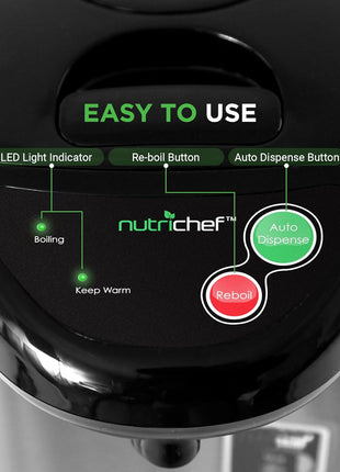 NutriChef Hot Water Urn Pot Insulated Stainless Steel,Auto & Manual Dispense,Auto Boiler,Safety Lock Shutoff 3.38 QT /3.2L   Auto Boiler Shut Off   PKWK43