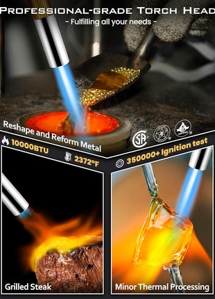RTTOOA Propane Torch Head, GJ-8000pro High Intensity Torch Head, Trigger Start Gas Torch Kit for Propane, Pencil Flame Welding Torch Fuel by Mapp/Map/Propane, Soldering, Cooking(CSA Certified)