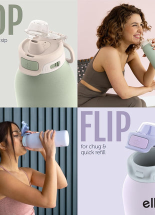 Ello Pop & Fill 22oz Stainless Steel Water Bottle with Quick Fill Technology, Double Walled and Vacuum Insulated Metal, Leak Proof Locking Lid, Sip and Chug, Reusable, BPA Free, Pistachio