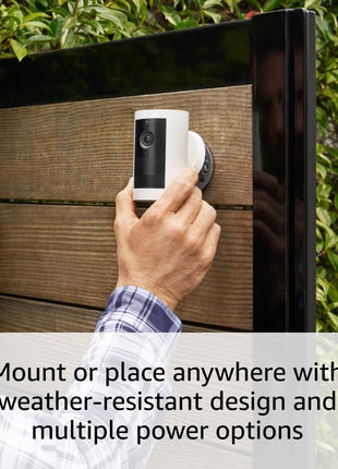 Ring Outdoor Cam Plus, Plug-In (newest model), Home or business security, Wide-Angle 2K Video with Ring Vision, Low-Light Sight for full-color night vision, Mount-Anywhere Versatility, Black