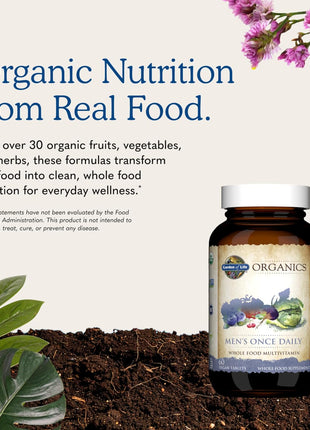 Garden of Life Once Daily Whole Food Multivitamin for Men, Organic Mens Vitamins & Minerals, Vitamin C, Zinc, Vegan, for Health & Well-Being, 60 Tablets | Organic Mens Vitamins & Minerals, Vitamin C, Zinc, Vegan, For Health & Well-Being, Whole Food