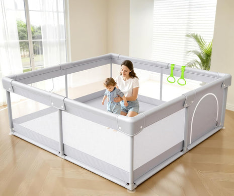 Fodoss Baby Playpen, 47×47in Playpen for Babies and Toddlers with Door | Baby Play Yard for Indoor & Outdoor, Soft Breathable Mesh, BPA-Free Oxford Fabric, Anti-Slip Suction Cups, Pull Rings